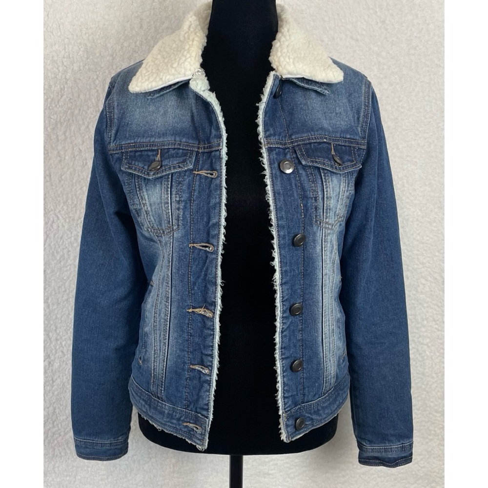 BOOHOO • Blue/White Denim Sherpa-Lined Collared Jacket, 2 - Picture 16 of 16